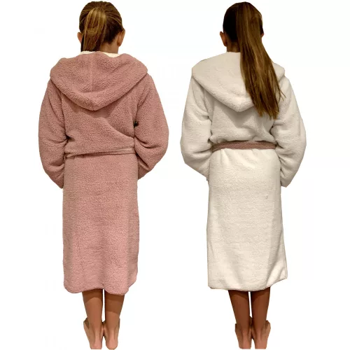 Halat de baie reversibil pentru copii Homelevel, 9-10 ani, Roz / Crem, Poliester, 55056.1.10