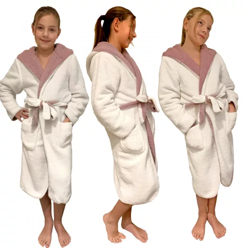 Halat de baie reversibil pentru copii Homelevel, 9-10 ani, Roz / Crem, Poliester, 55056.1.10