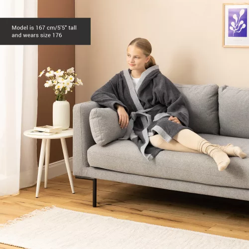 Halat de baie pentru copii Homelevel, 176, Gri, Bumbac organic, 54864.22.41