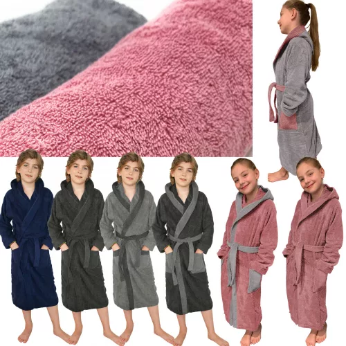 Halat de baie pentru copii Homelevel, 176, Gri, Bumbac organic, 54864.25.41