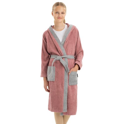 Halat de baie pentru copii Homelevel, 140, Roz / Gri, Bumbac organic, 54864.33.38