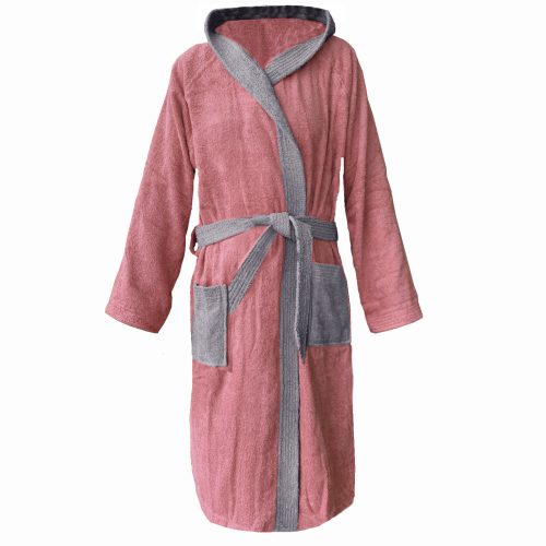 Halat de baie din tesatura Homelevel, 5XL, Roz / Gri, Bumbac organic, 54856.33.35