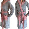 Halat de baie din tesatura Homelevel, 2XL, Gri / Roz, Bumbac organic, 54856.10.5