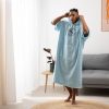 Poncho de baie cu broderie Homelevel, L-XL, Albastru, Bumbac organic, 54977.20
