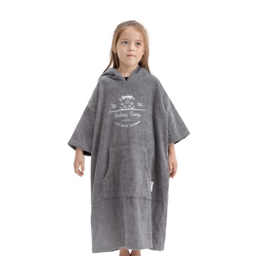 Poncho de baie pentru copii Homelevel, 6-9 ani, Gri, Bumbac organic, 54978.42