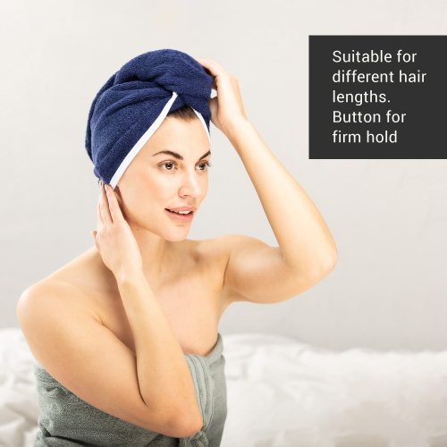 Set 2 Turbane de par unisex Homelevel, Universal, Albastru, Bumbac organic, 54863.04.02