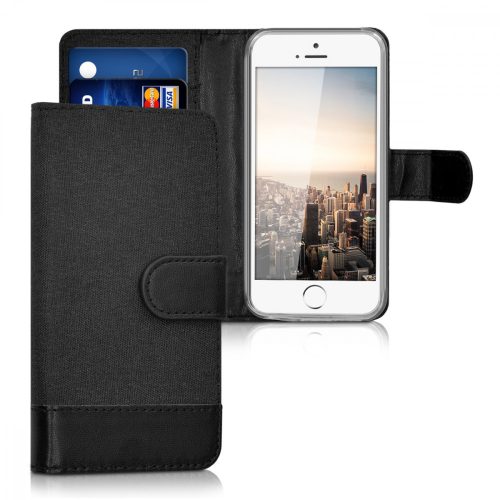 Husa Apple iPhone 5 / iPhone 5s / iPhone SE, Textil, Negru, 35222.73