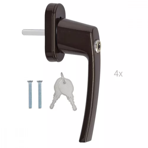 Set 4 Manere pentru fereastra cu blocare, Kwmobile, Maro, Aluminiu, 41890