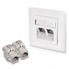 Set 1 Priza dubla de retea RJ45 10G cu 2 mufe CAT 6A, Kwmobile, Alb, Metal, 45360.01
