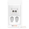 Set 1 Priza dubla de retea RJ45 10G cu 2 mufe CAT 6A, Kwmobile, Alb, Metal, 45360.01