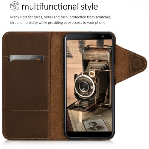 Husa Samsung Galaxy J6 Plus, Piele naturala, Maro, 46604.05