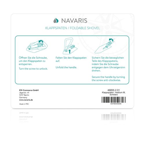 Lopata pliabila Navaris pentru camping, 57x15x5 cm, multifunctionala cu husa, 46855.2.01