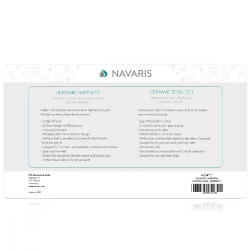 Set 2 Boluri din ceramica pentru caini si pisici Navaris cu suport metalic, 320 ml, 46947.1