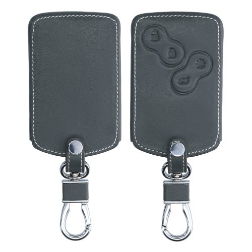 Husa Cheie Auto pentru Renault / Dacia - 4 Butoane - Keyless Go, Piele ecologica, Gri, 45656.73