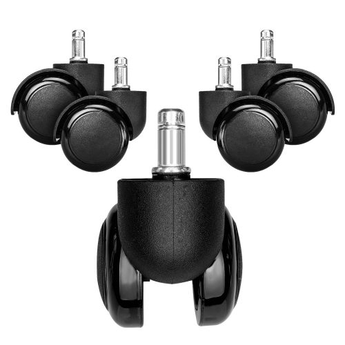 Set 5 Roti pentru scaun de birou tija 10 mm, Kwmobile, Negru, Plastic, 48041.01