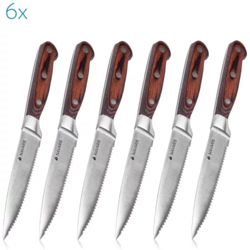 Set 6 cutite pentru friptura cu maner din lemn Navaris, 48114.01.06