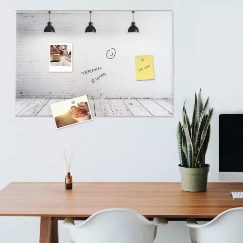 Tabla memo sticla Navaris, 90x60 cm, design industrial, 5 magneti si marker, gri/gri inchis, sticla