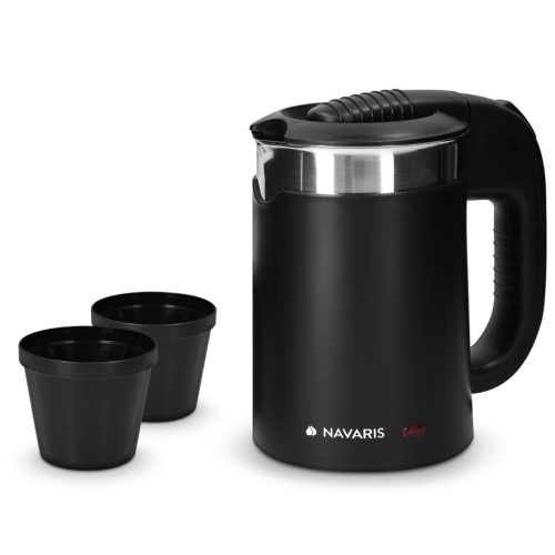 Fierbator de voiaj Navaris dublu perete, 1100W, 0,5L, portabil, ideal camping, negru, 48676.01