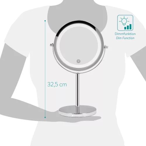Oglinda Cosmetica cu suport, Iluminare LED, senzor tactil reglabil, marire 5x, reglabila 360 °, 48930.42