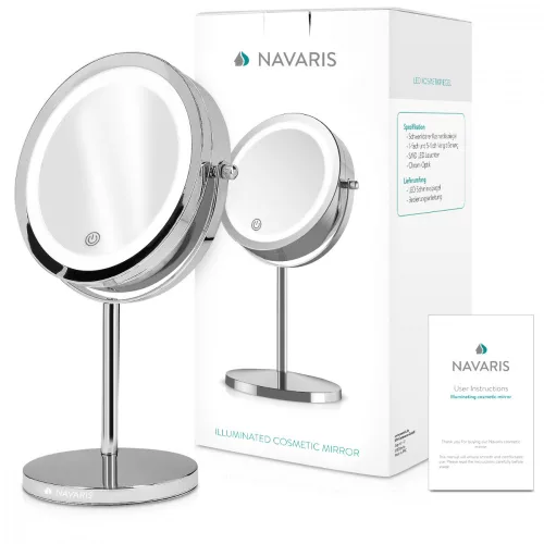 Oglinda Cosmetica cu suport, Iluminare LED, senzor tactil reglabil, marire 5x, reglabila 360 °, 48930.42