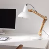 Lampa de masa Navaris, birou din lemn, 38 cm, design minimalist, alba, lumina ambientala, alb, lemn