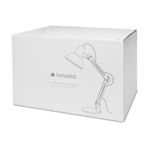 Lampa de masa Navaris, birou din lemn, 38 cm, design minimalist, gri/gri inchis, lemn