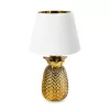 Lampa de masa Navaris, design ananas, 40 cm, gold/white, ceramica si metal, alb/auriu, ceramica/metal