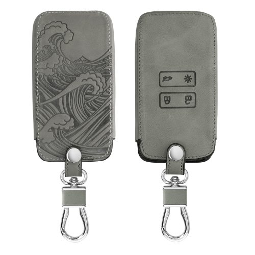 Husa Cheie Auto pentru Renault / Dacia - 4 Butoane - Keyless Go, Piele nabuc, Gri, 48565.05