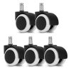 Set 5 Roti pentru scaun de birou tija 11 mm, Kwmobile, Alb/Negru, Plastic, 48042.02