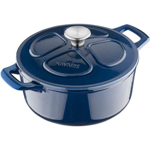 Oala din fonta cu capac Navaris - antiaderenta pentru plite/cuptoare - 24 cm - 3,5 l - albastru inchis, 48777.01.17