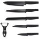 Set 5 cutite de bucatarie Navaris din otel inxoidabil, 1 cutit de curatat din ceramica, Negru, 48366.06.02