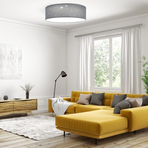 Plafoniera LED Navaris, efect de stele, diam. 40 cm, telecomanda, 22 W, gri/gri deschis, plastic/metal