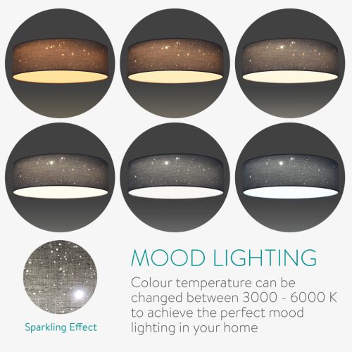 Plafoniera LED Navaris, efect de stele, diam. 40 cm, telecomanda, 22 W, gri/gri deschis, plastic/metal