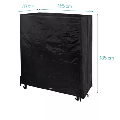 Husa masa tenis Navaris, 2 in 1, 165x70x185 cm sau 370x240 cm, fermoare, 420D Oxford, negru, poliester