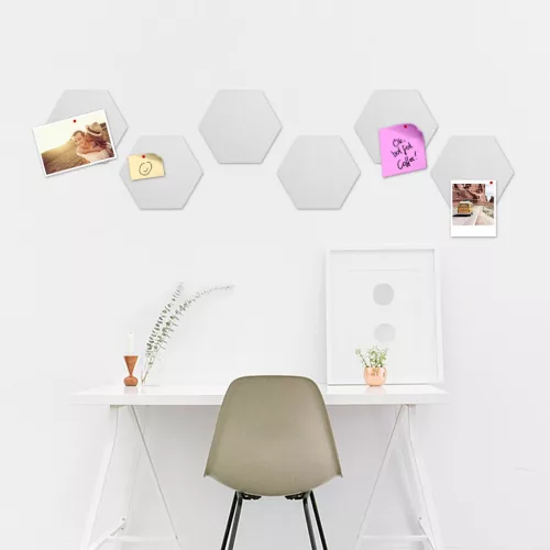 Set 6 panouri hexagonale Navaris pentru mesaje, 15x17,7 cm, cu pini si banda adeziva, 46230.05