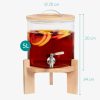Dozator de bauturi din sticla Navaris cu robinet si stand, 5 l, Maro, 46785.04