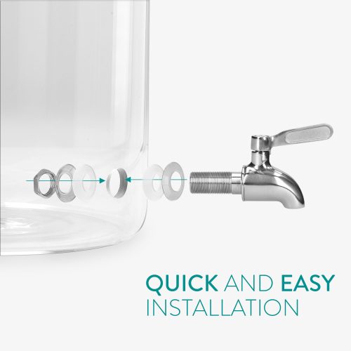 Dozator de bauturi din sticla Navaris cu robinet si stand, 5 l, Alb, 46785.06