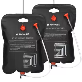   Set 2 x Dus solar de camping Navaris cu furtun si robinet, 20L, Negru, 45686.03.01
