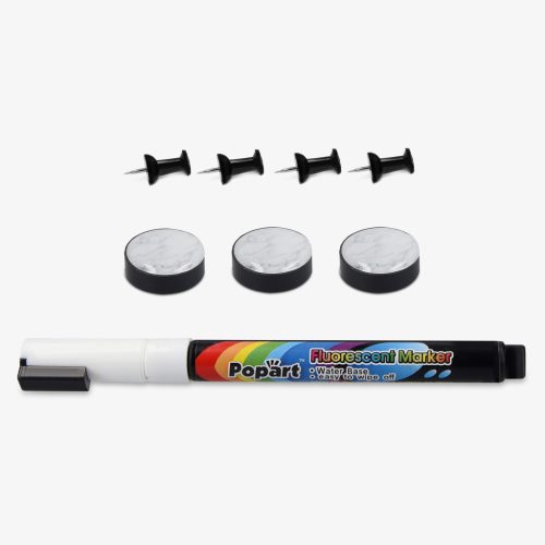 Tabla combinata Navaris, whiteboard magnetic si pinboard textil, 60x40 cm, accesorii, negru, textil/MDF