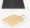 Set Piatra pizza smaltuita 30x38cm si lopata pizza din bambus, Navaris, Negru/Bej, 51246.01.02