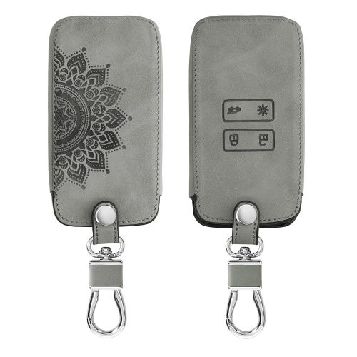 Husa Cheie Auto pentru Renault / Dacia - 4 Butoane - Keyless Go, Piele nabuc, Gri, 48565.16