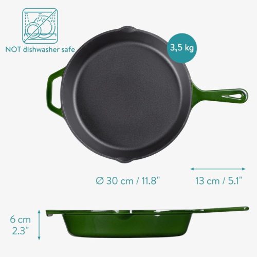 Tigaie adanca rotunda din fonta cu maner Navaris - 30 cm, Verde inchis, 53784.02