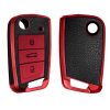 Husa Cheie Auto pentru VW / Skoda / Seat - 3 Butoane, kwmobile, Silicon, Rosu / Negru, 54022.03