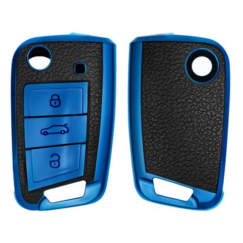 Husa Cheie Auto pentru VW / Skoda / Seat - 3 Butoane, kwmobile, Silicon, Albastru / Negru, 54022.02