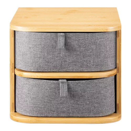 Organizator pentru cosmetice din bambus si material textil Navaris, 2 Sertare, 54184.01