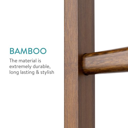 Scara suport prosoape Navaris, 170x56x3 cm, fara gaurire, maro/maro inchis, silicon/bambus