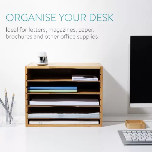 Organizator documente Navaris, 33x24.5x26 cm, rafturi reglabile, birou, maro, bambus