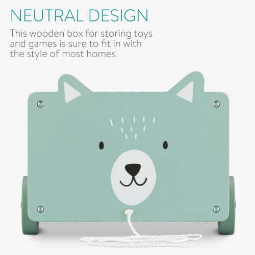 Cutie depozitare jucarii cu roti Navaris, model urs polar, 25.5x24x20 cm, pentru copii, alb, MDF