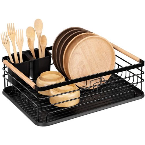 Scurgator de vase Navaris, cu suport de picurare, cu raft pentru farfurii, pahare si tacamuri, negru, 42.5x31.5x14 cm, 52545.02