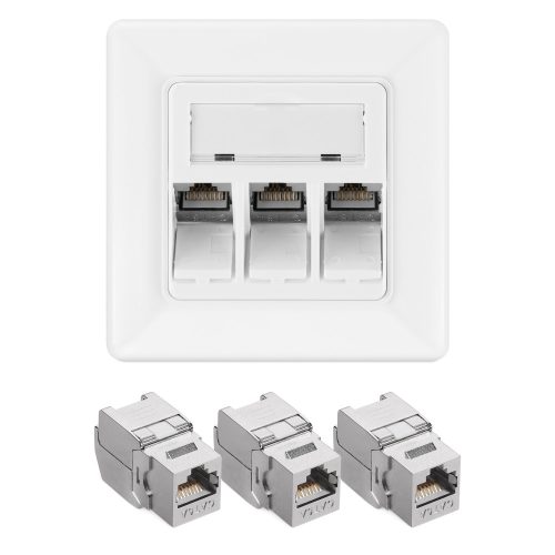 Set 1 Priza tripla de retea RJ45 cu 3 mufe CAT 6A, Kwmobile, Alb, Metal, 54571.03.01